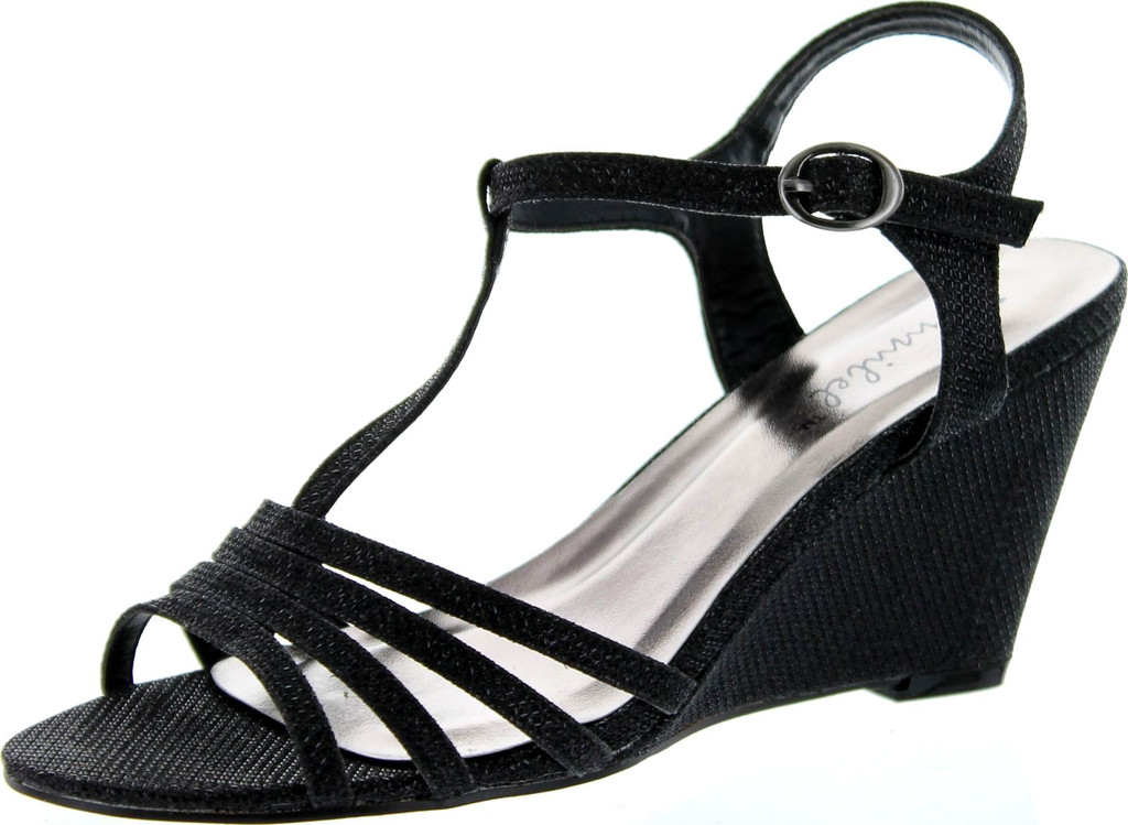 Bonnibel Womens Flosa-1 Glitter T Strap Wedge Dress Sandals