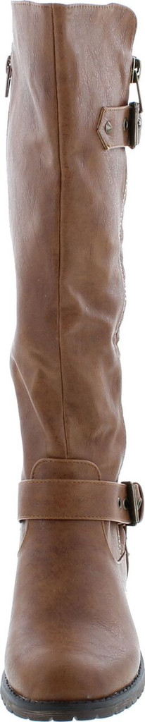 Nature Breeze Vivienne-01 Studded Quilted Leatherette Buckle Round Toe Motorcycle Boots