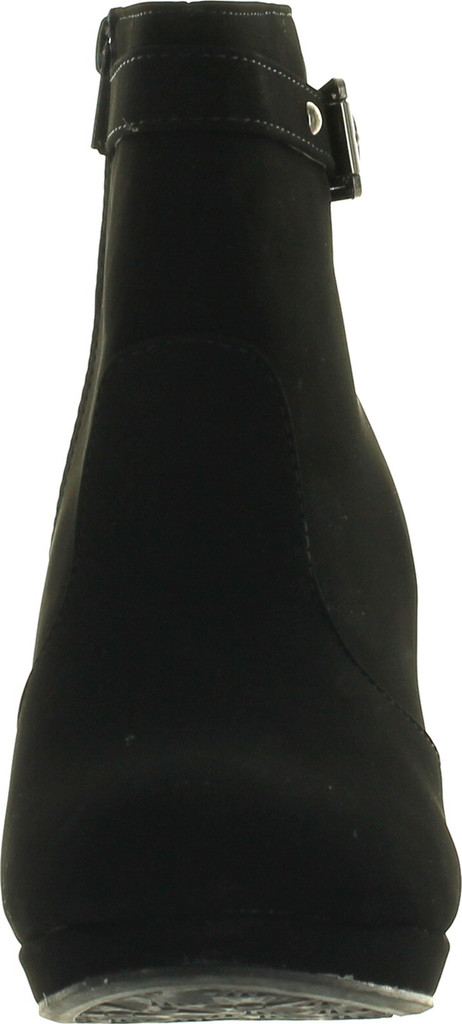 Top Moda Cotton-15 Women's Ankle High Top Stud Buckled Strap Side Zipper Platform Wedge Nubuck Booties