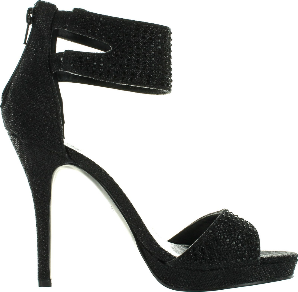 Bonnibel Bling-1 Womens Glitter Stiletto Ankle Cuff Back Zip Dress Sandals