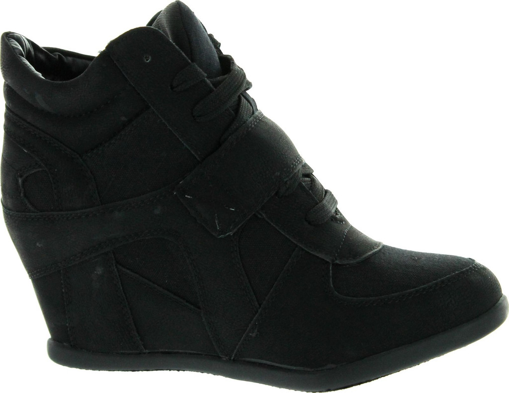 Top Moda Womens Sammy-40 High Top Strap Womens Hidden Wedge Sneaker Shoes