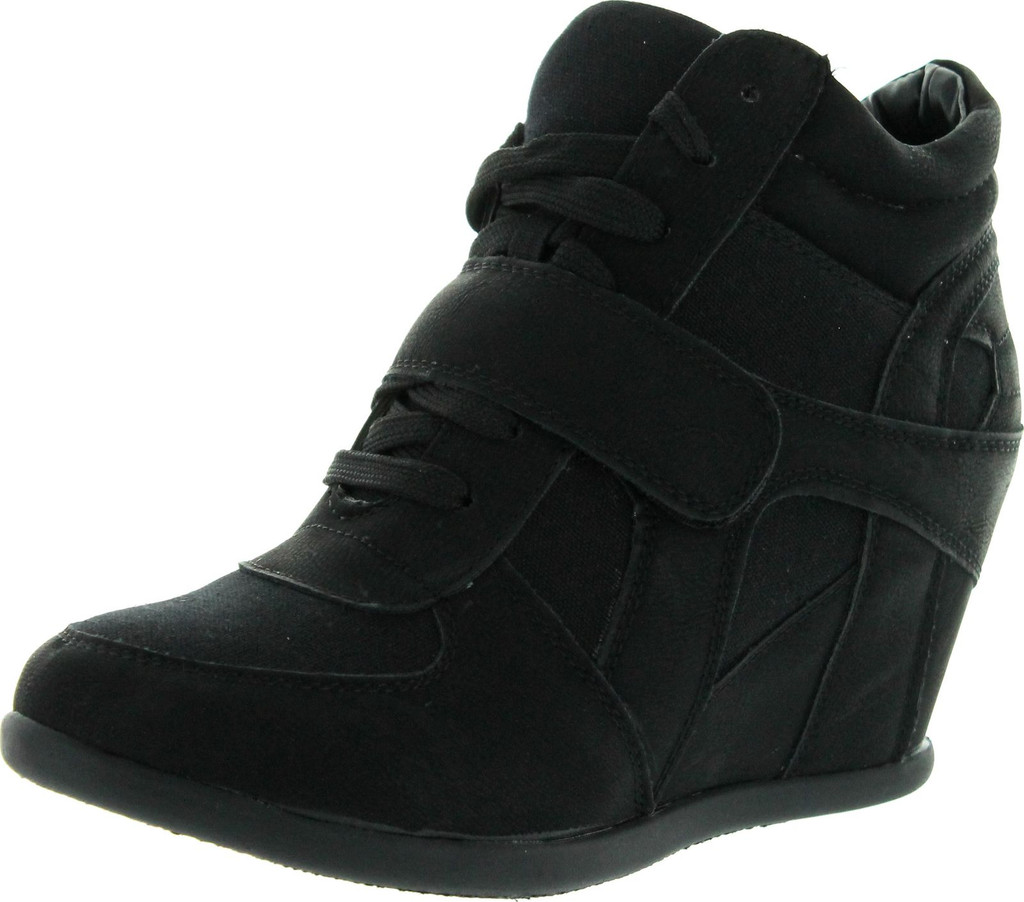 Top Moda Womens Sammy-40 High Top Strap Womens Hidden Wedge Sneaker Shoes