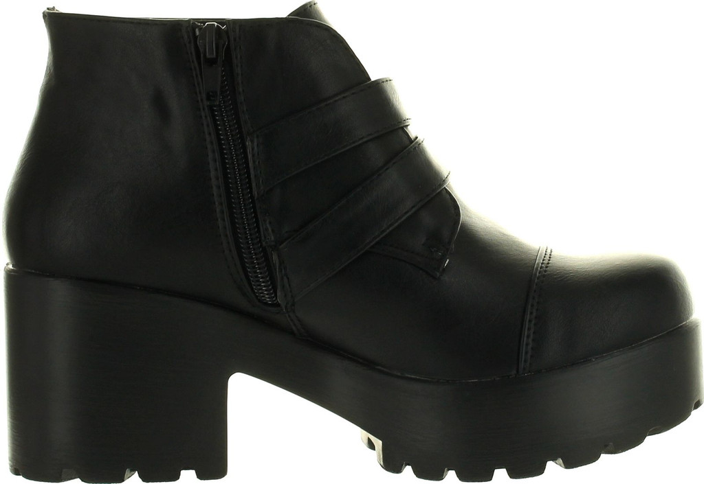 Static Footwear Hayden-3 Women Round Toe Buckle Strap Side Zip Platform Chunky Ankle Booties