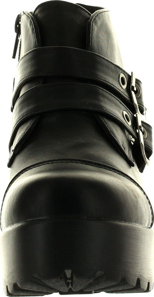 Static Footwear Hayden-3 Women Round Toe Buckle Strap Side Zip Platform Chunky Ankle Booties