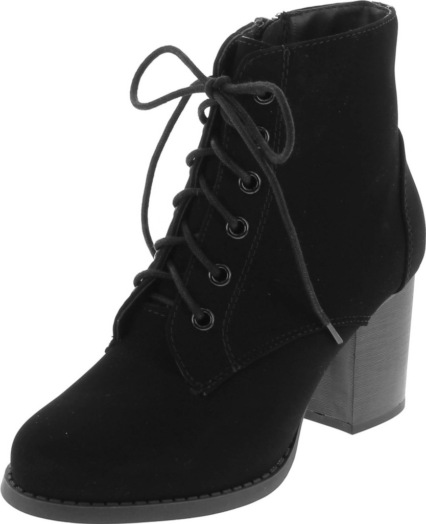 Soda Women Korman Cute Chunky Lace Up Leatherette Zipper Ankle Bootie
