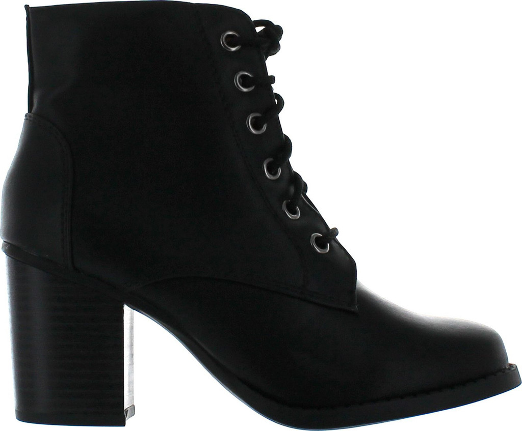 Soda Women Korman Cute Chunky Lace Up Leatherette Zipper Ankle Bootie