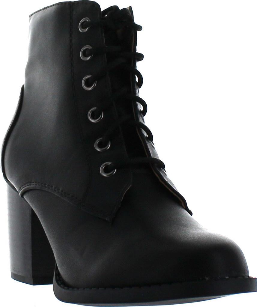 Soda Women Korman Cute Chunky Lace Up Leatherette Zipper Ankle Bootie