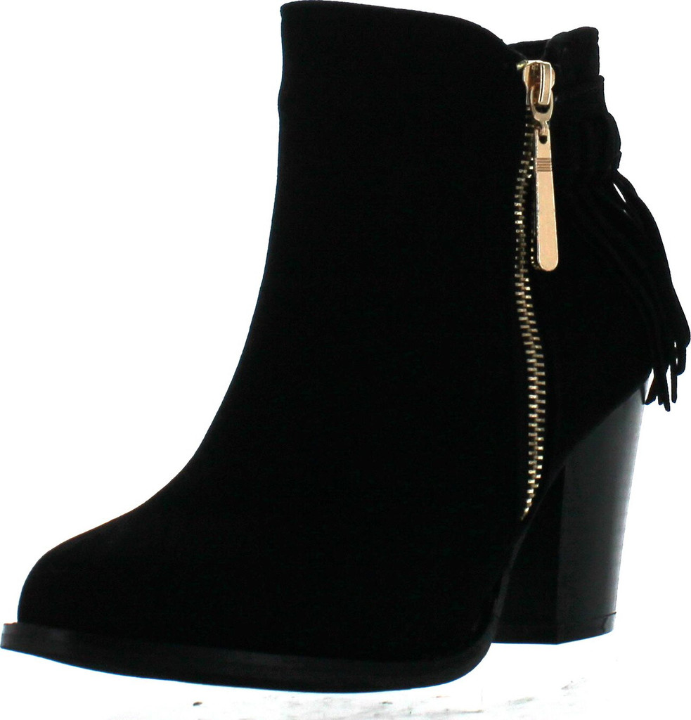 Bella Marie Kenzie-27 Women's Delicate Zip Up Fringe Mid Stacked Ankle Bootie