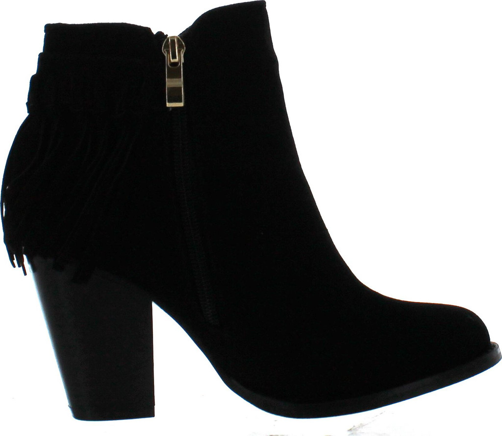 Bella Marie Kenzie-27 Women's Delicate Zip Up Fringe Mid Stacked Ankle Bootie