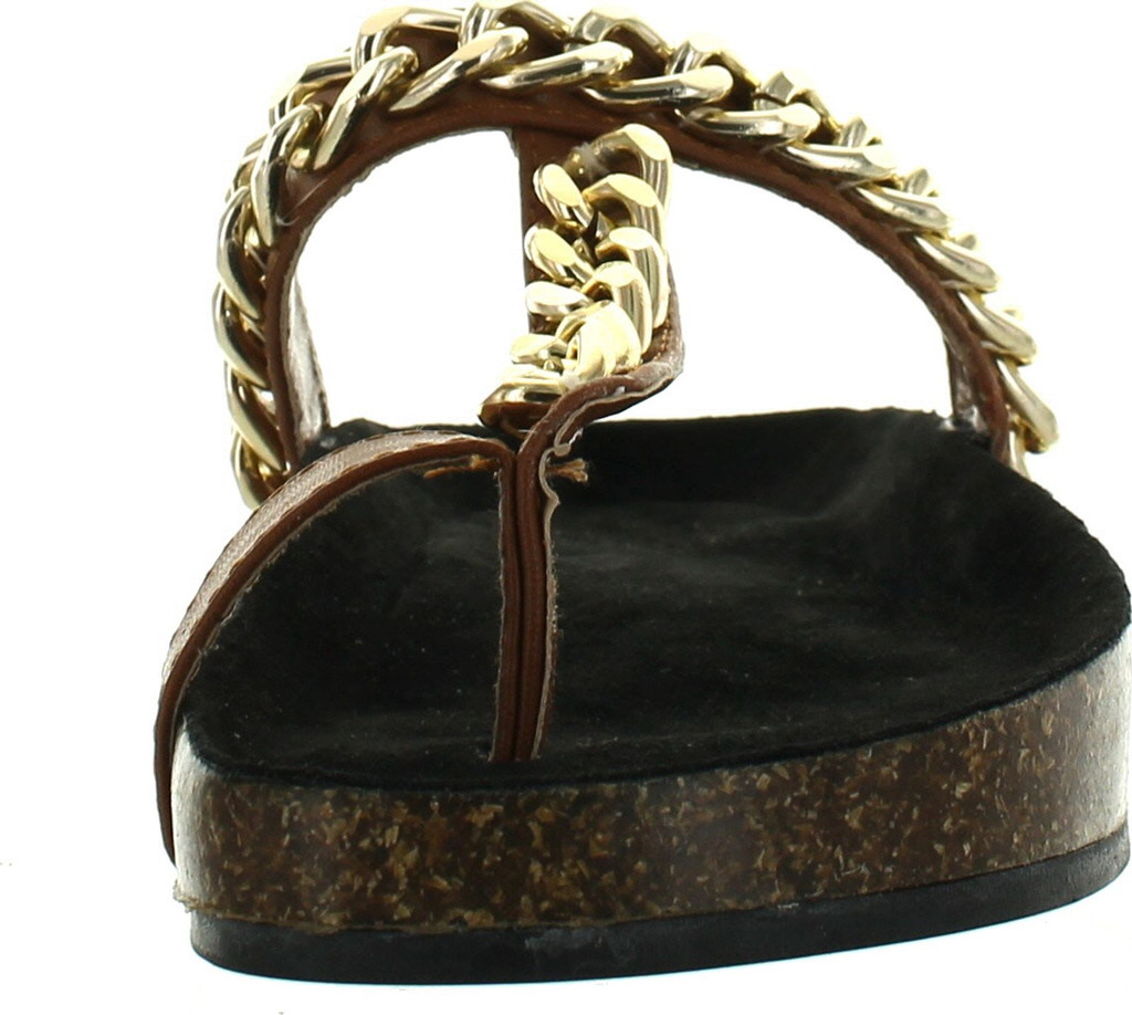 Wild Rose Womens Candice-06 Toe Strap Chained Slip On Footbed Flat Platform Sandals