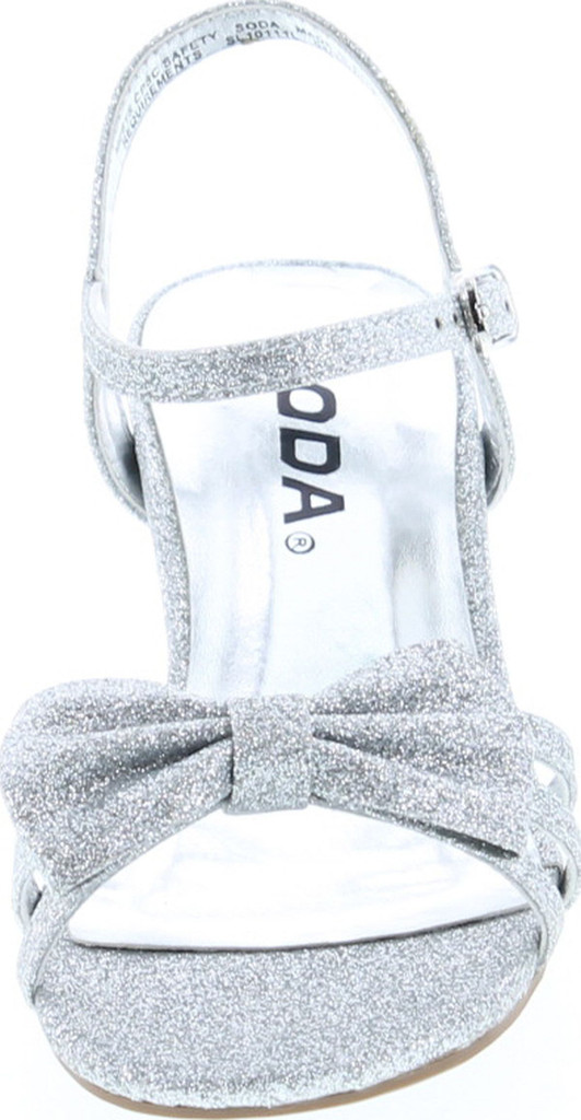 Soda Girls Girly-2 Metallic Glitter Open Toe Bow Slingback Small Block Heel Sandals