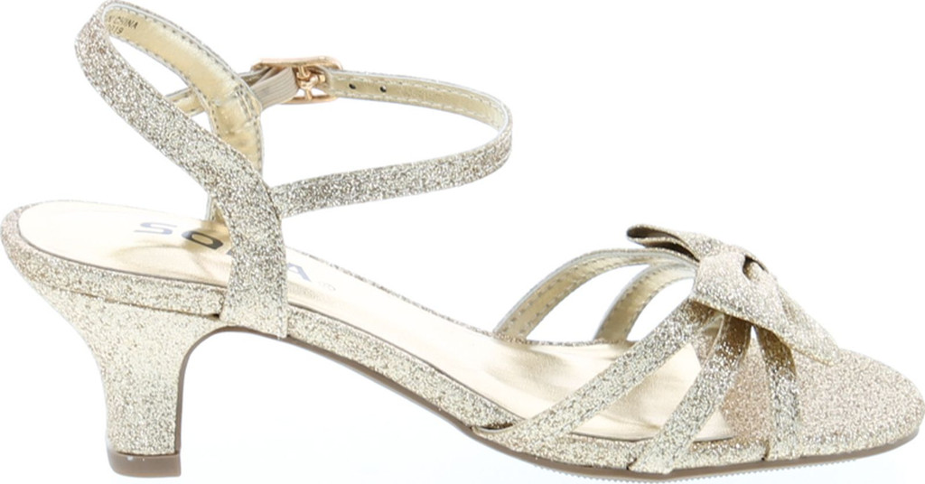 Soda Girls Girly-2 Metallic Glitter Open Toe Bow Slingback Small Block Heel Sandals