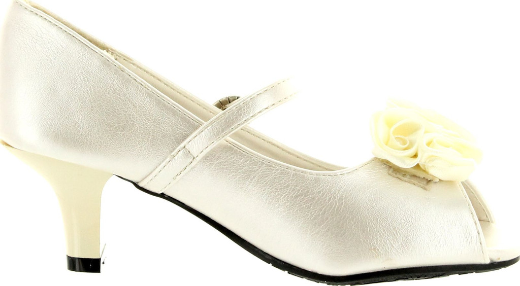 Little Angel Womens Amber-517E Fabric Chiffon Floral Decor Peep Toe Mary Jane Kitty Heel Pump
