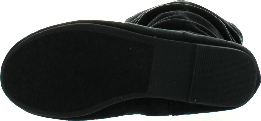 Soda Zuluu-2 Soda Girls Fashion Slouchy Knee-High Flat Boots With Side Zipper In Black Faux Suede
