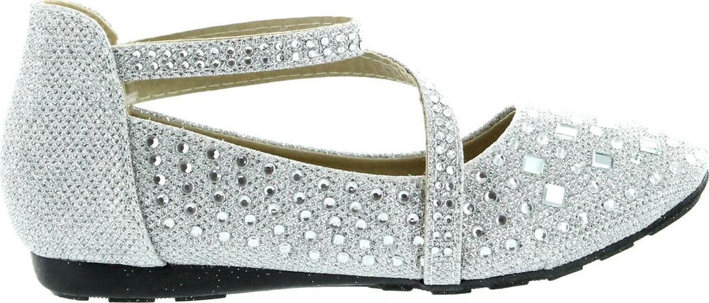 Link Kd-01Km Silver Girls Cute Rhinestone Ballet Ballerina Flats