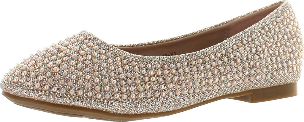 De Blossom Girl Harper-Ii-31 Sparkle Pearl Closed Toe Slip On Dress Pumps Flat Shoes