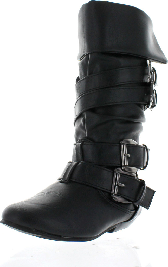 Link Tamika-42K Children Girl's Comfort Slouch Cozy Slip On Buckle Boots