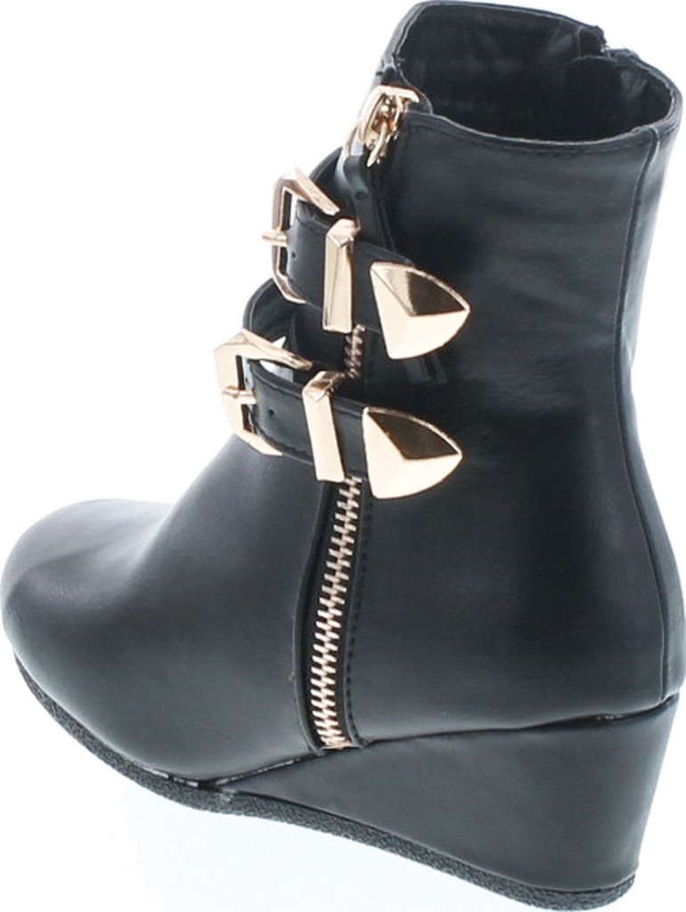 Link Peggy-90K Children Girl's Wedge Heel Double Straps High Top Ankle Booties