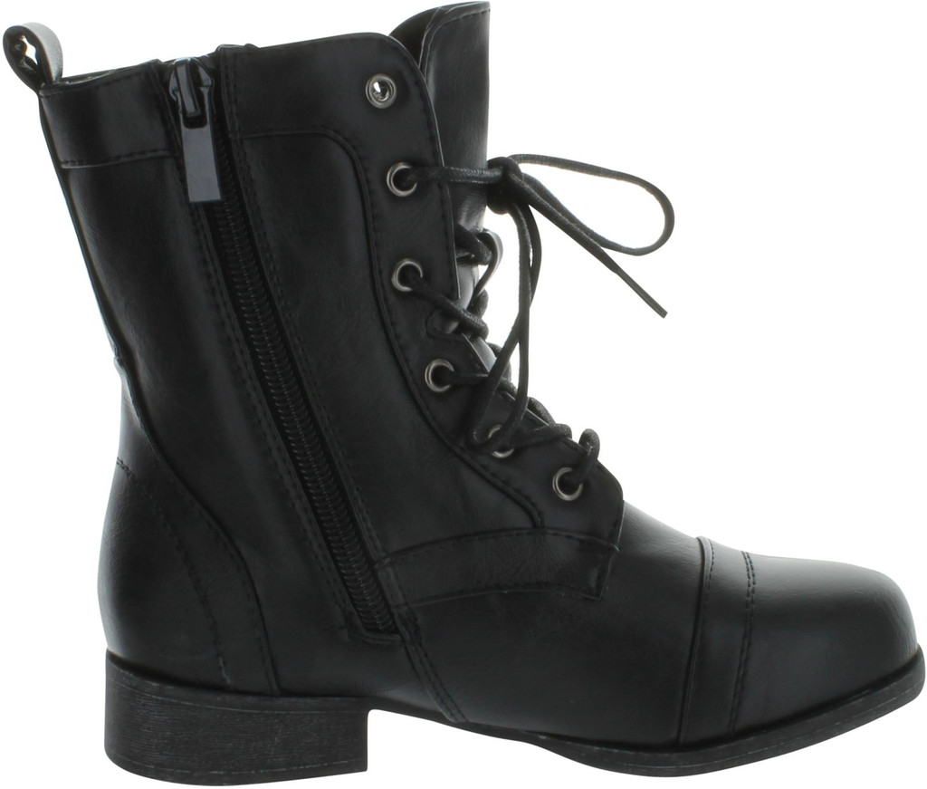 Rosalie32k Lace-Up Kids Military Combat Boot Zipper Children's Shoes