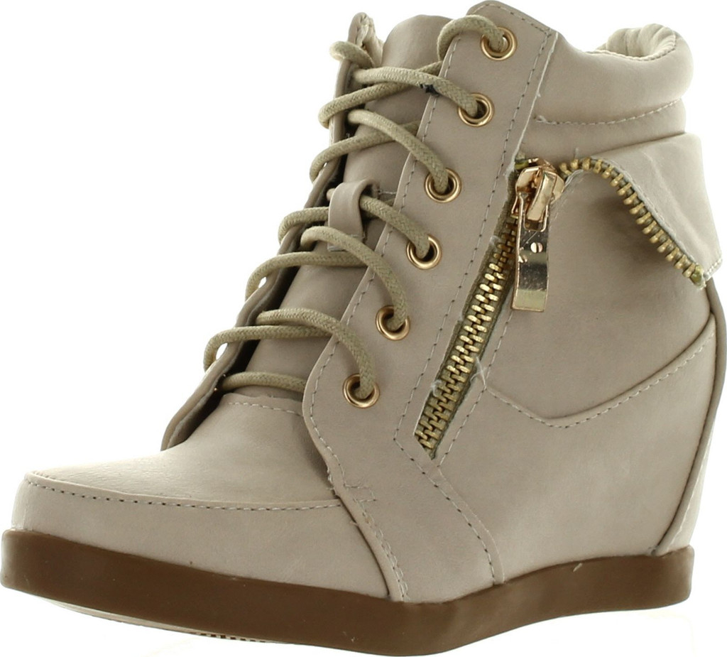 Lucky Top Girls Peter30 Kids Fashion Leatherette Lace-Up High Top Wedge Sneaker Bootie