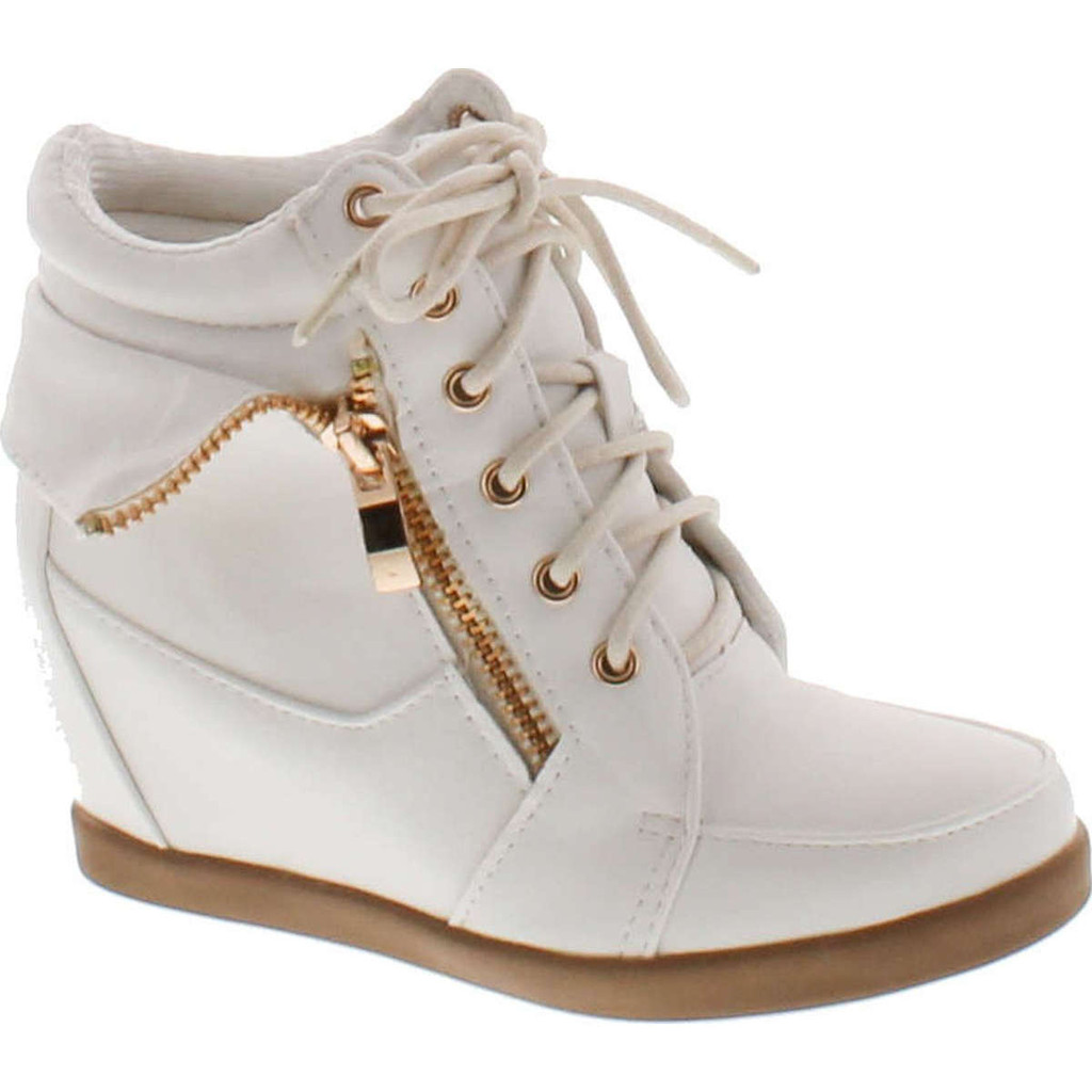 Lucky Top Girls Peter30 Kids Fashion Leatherette Lace-Up High Top Wedge Sneaker Bootie