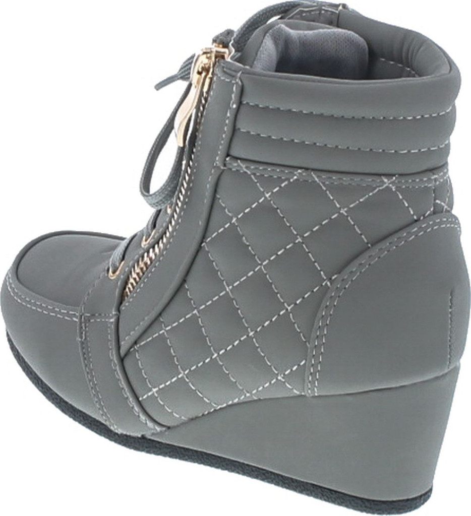 Link Peggy-63K Children Girl's Wedge Heel Lace Up Diamond Shape Quilted Sneakers