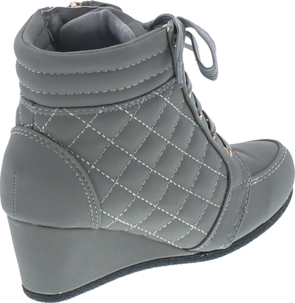 Link Peggy-63K Children Girl's Wedge Heel Lace Up Diamond Shape Quilted Sneakers