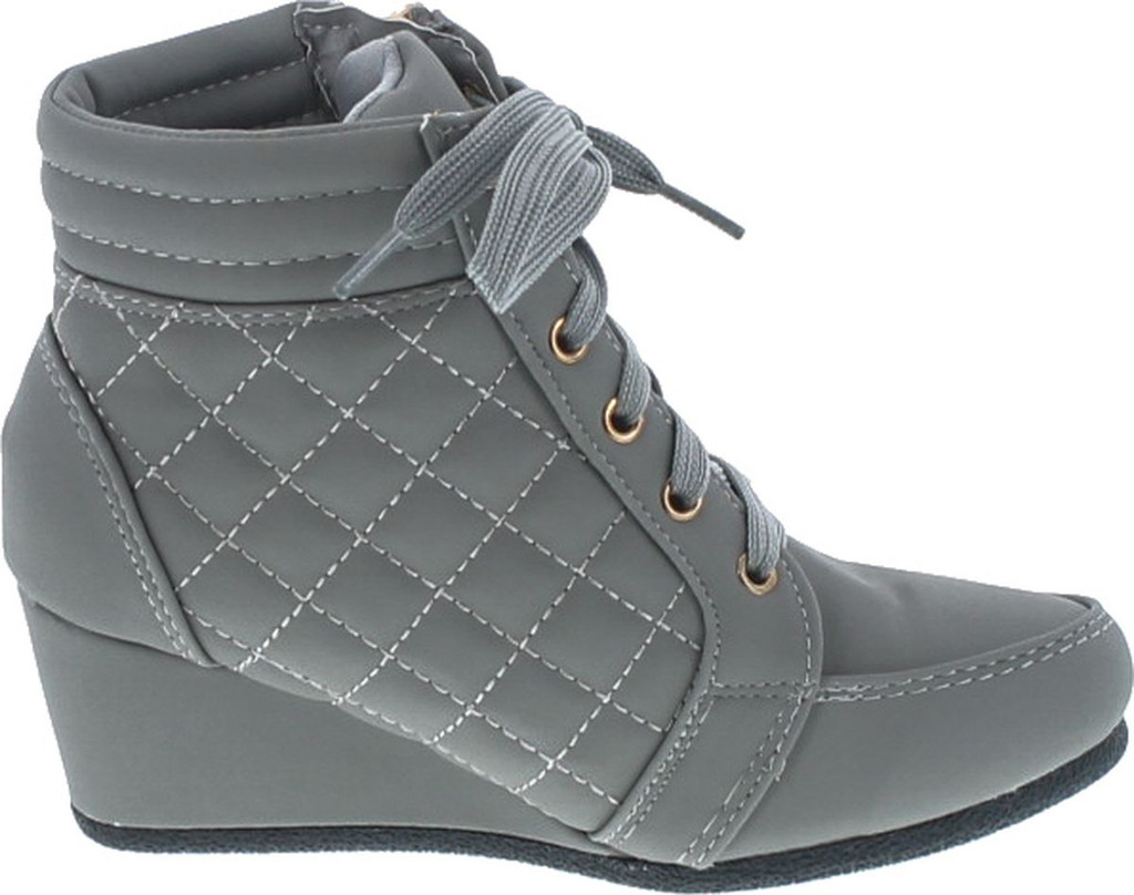 Link Peggy-63K Children Girl's Wedge Heel Lace Up Diamond Shape Quilted Sneakers