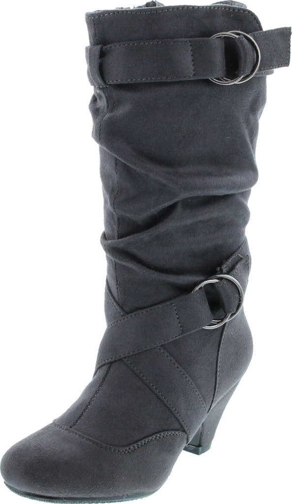 Link Pauline-39K Jr Girls Slouch Buckle High Heel Mid Calf Boots