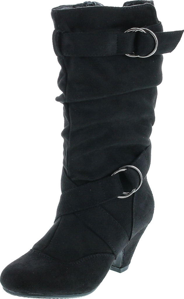 Link Pauline-39K Jr Girls Slouch Buckle High Heel Mid Calf Boots