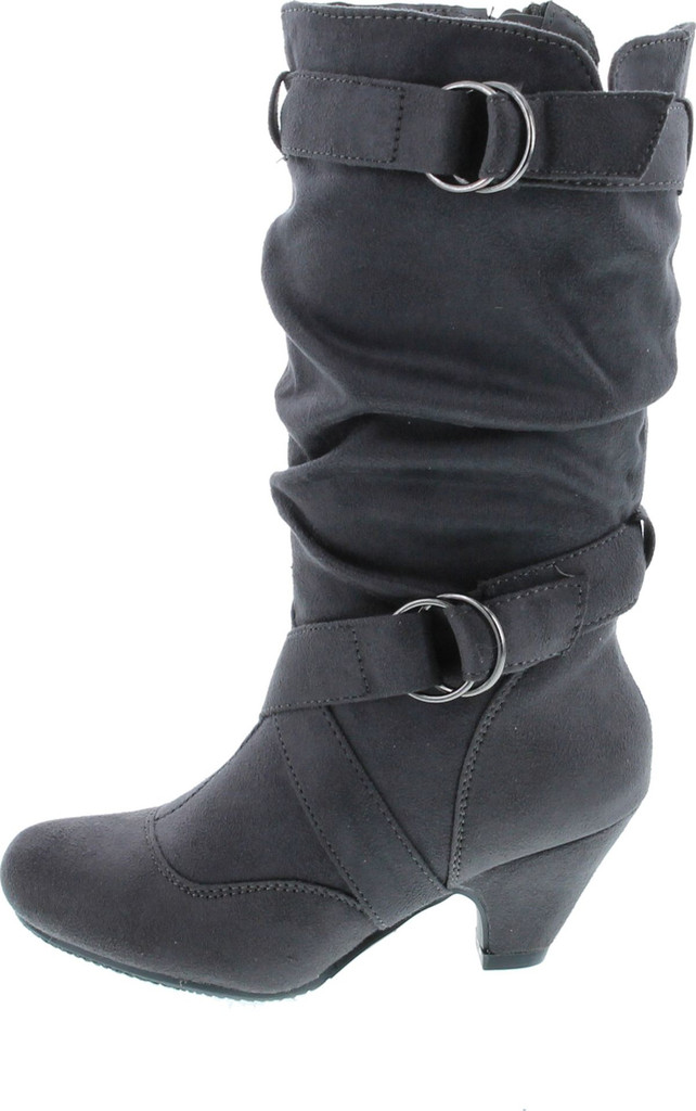 Link Pauline-39K Jr Girls Slouch Buckle High Heel Mid Calf Boots