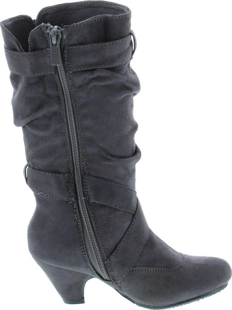 Link Pauline-39K Jr Girls Slouch Buckle High Heel Mid Calf Boots