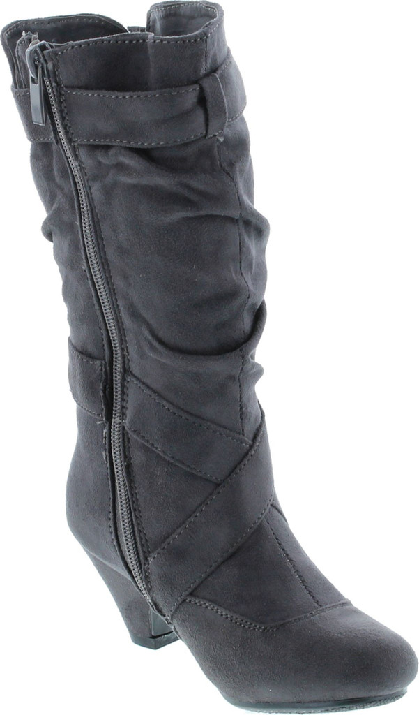 Link Pauline-39K Jr Girls Slouch Buckle High Heel Mid Calf Boots