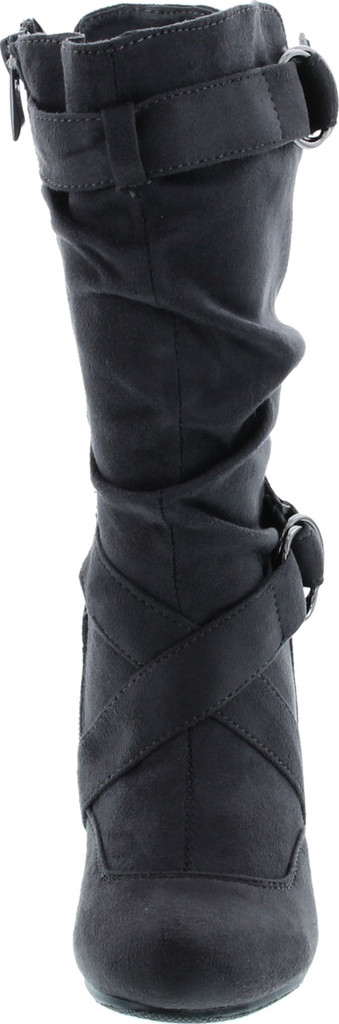 Link Pauline-39K Jr Girls Slouch Buckle High Heel Mid Calf Boots