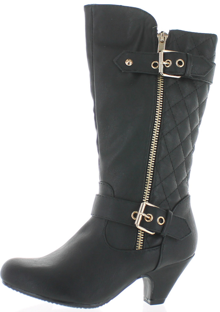 Link Pauline-39K Jr Girls Slouch Buckle High Heel Mid Calf Boots