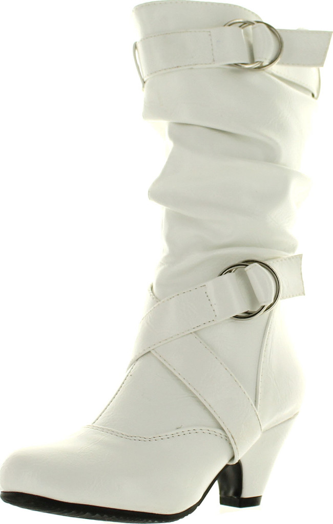 Link Pauline-39K Jr Girls Slouch Buckle High Heel Mid Calf Boots