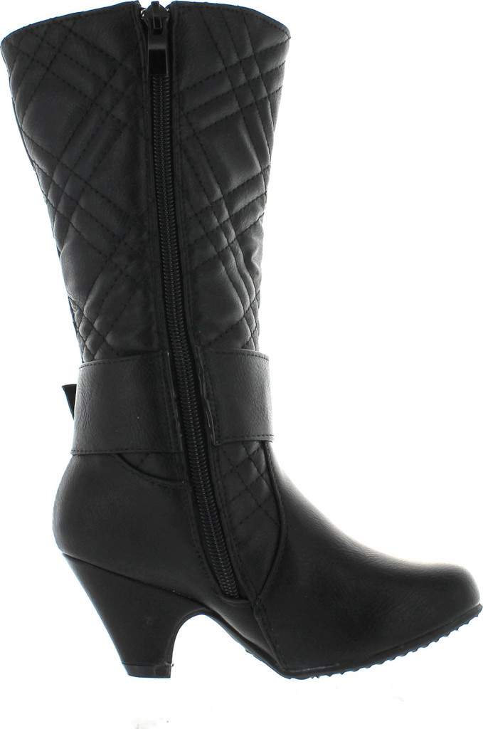 Lucky Top Cookie-1K Children Girl's Quilted Buckle Mid Heel Knee High Riding Boots