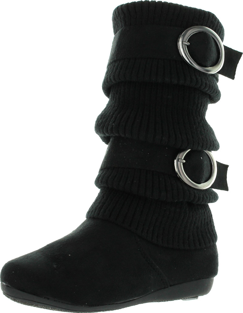Lucky Top Girls Bank-21K Slouch Double Buckle Suede Boots With Zipper