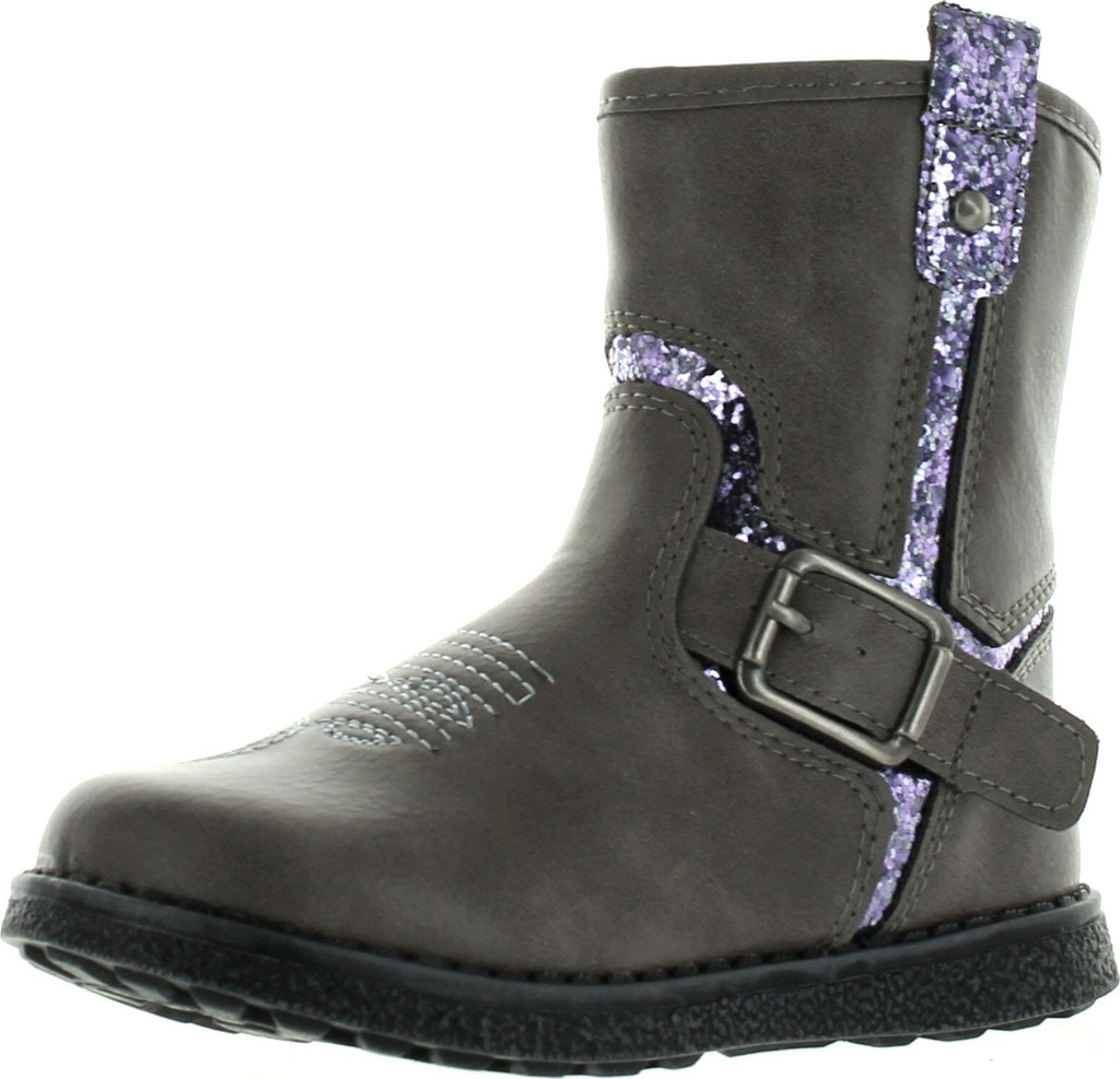 Betani Isla-1 Girls Glitter Embroidered Side Zipper Flat Heel Ankle Bootie