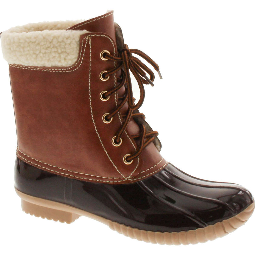 Axny Dylan-3 Women's Two Tone Lace Up Ankle Rain Duck Boots One Size Small