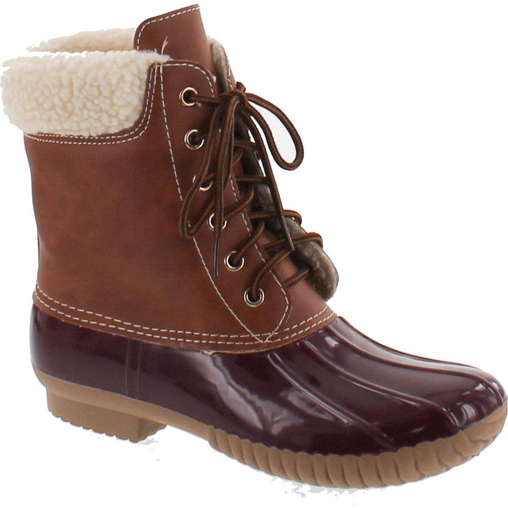 Axny Dylan-3 Women's Two Tone Lace Up Ankle Rain Duck Boots One Size Small