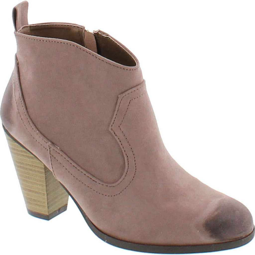 Qupid Western Slip On Stacked Heel Bootie - Distressed Ankle Pull Cowboy Women's Boot