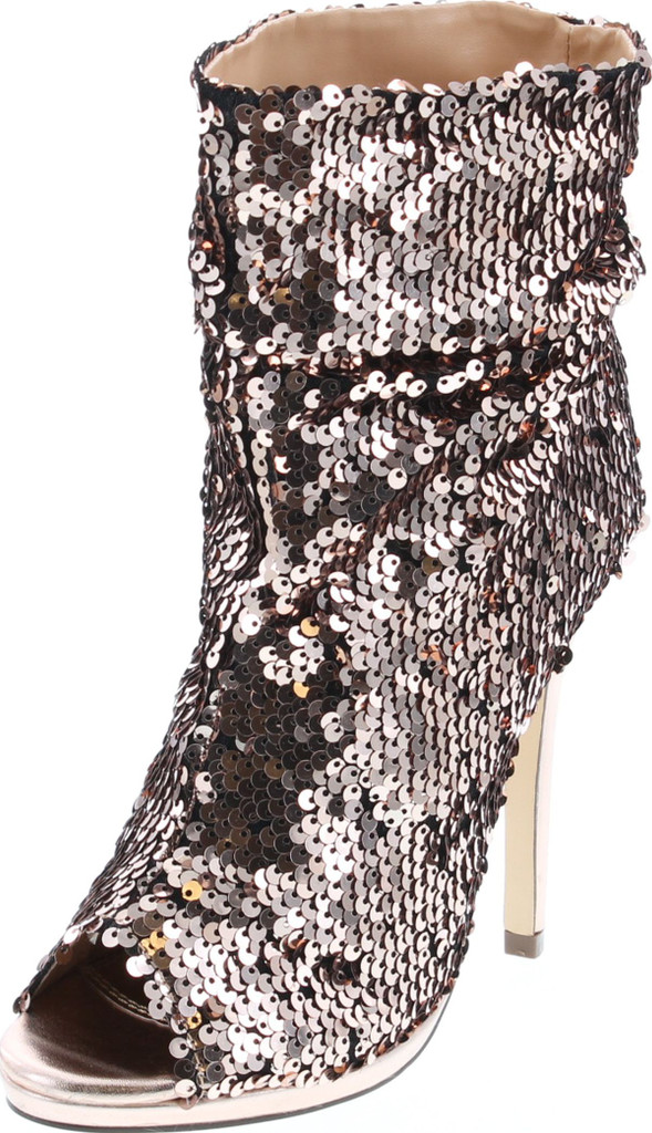 Liliana Maxim-12 Multi Color Sequins Peep Toe High Heel Above Ankle Bootie