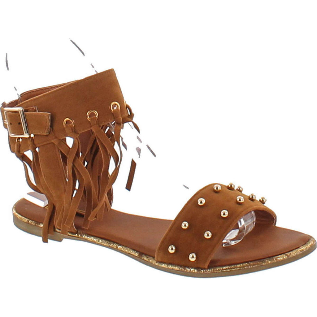 Yoki Acacia-47 Micro Fabric Women's Flat Sandal With Studs & Fringe