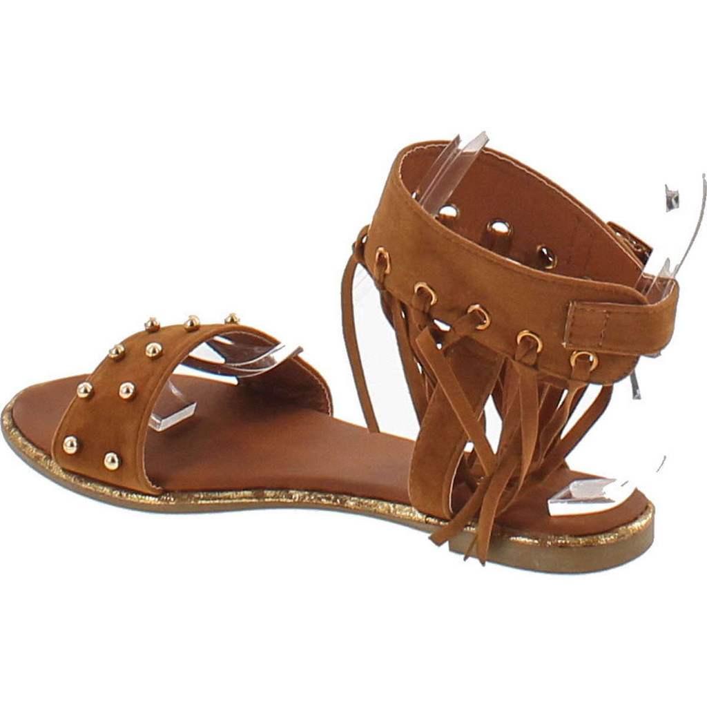 Yoki Acacia-47 Micro Fabric Women's Flat Sandal With Studs & Fringe