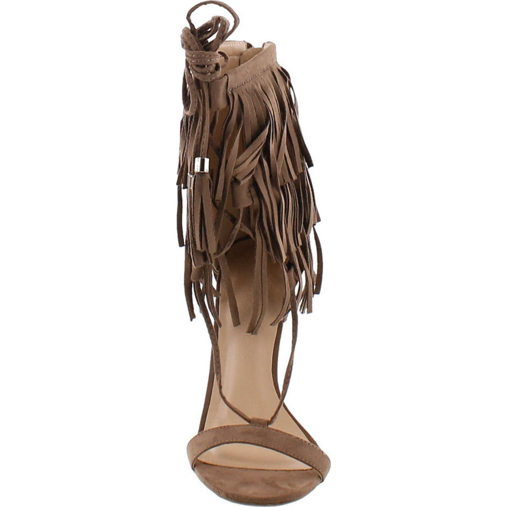 Adele-221 Open Toe Layered Fringe Corset Tassel Lace Up Stiletto Heels