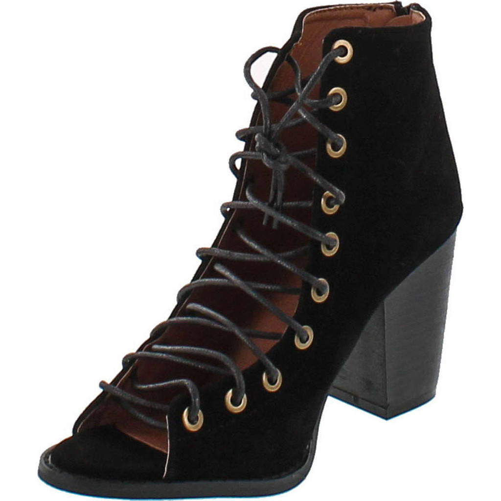 Yoki Brie Women's Lace Up Stacked Heel Peep Toe Ankle Booties Sandals