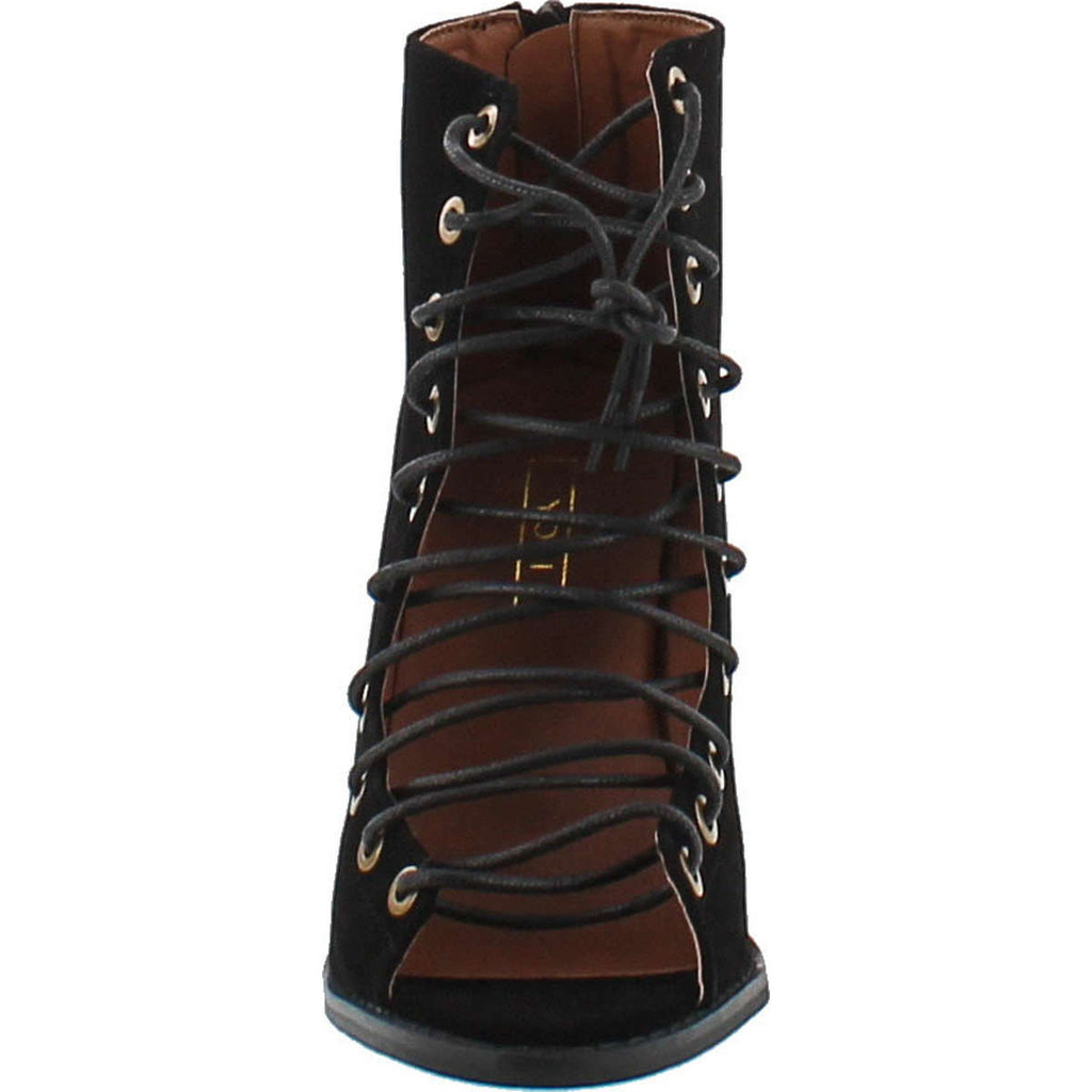 Yoki Brie Women's Lace Up Stacked Heel Peep Toe Ankle Booties Sandals