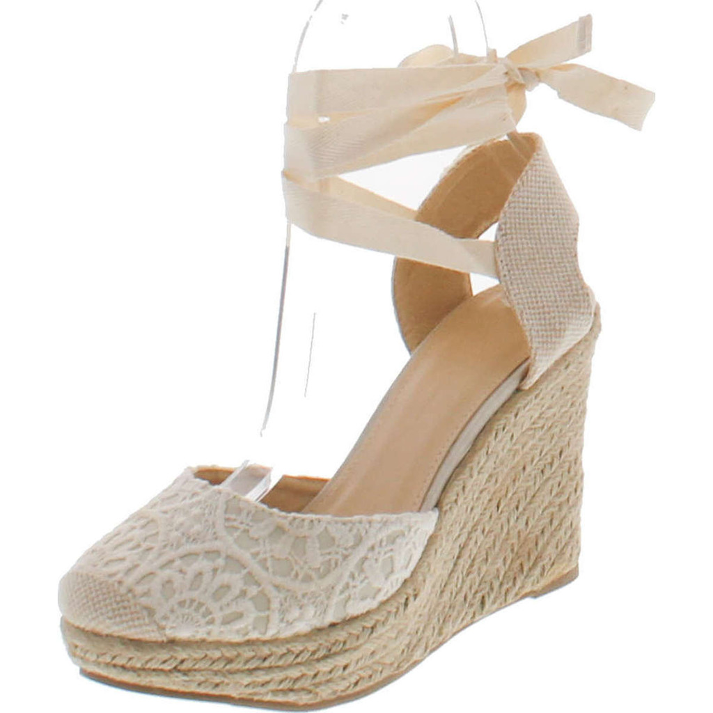 Wild Diva Maegan-32 Womens Floral Crochet Ankle Wrap Slingback Espadrille Wedge