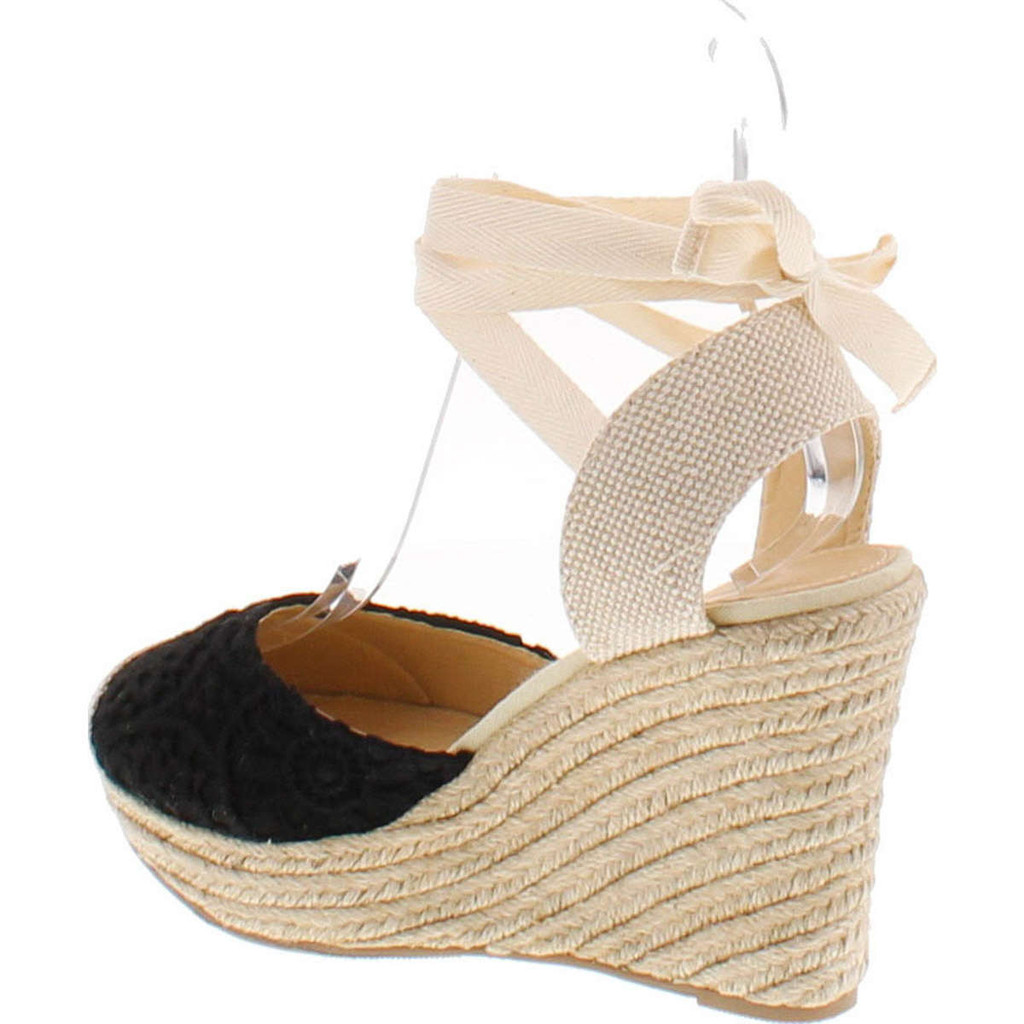Wild Diva Maegan-32 Womens Floral Crochet Ankle Wrap Slingback Espadrille Wedge